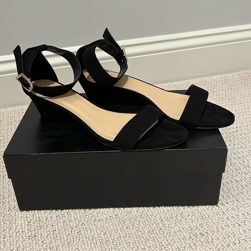 J.Crew Black kitten wedge sandal. Leather suede.
